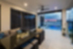 Modern patio from our projects with pool and sunset view