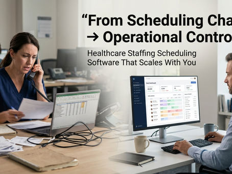 Healthcare staffing scheduling software showing manual scheduling chaos vs automated dashboard control