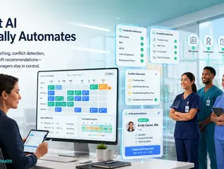 AI nurse scheduling software helping a healthcare operations manager automate credential matching, conflict detection, and shift recommendations while keeping human scheduling decisions in control.