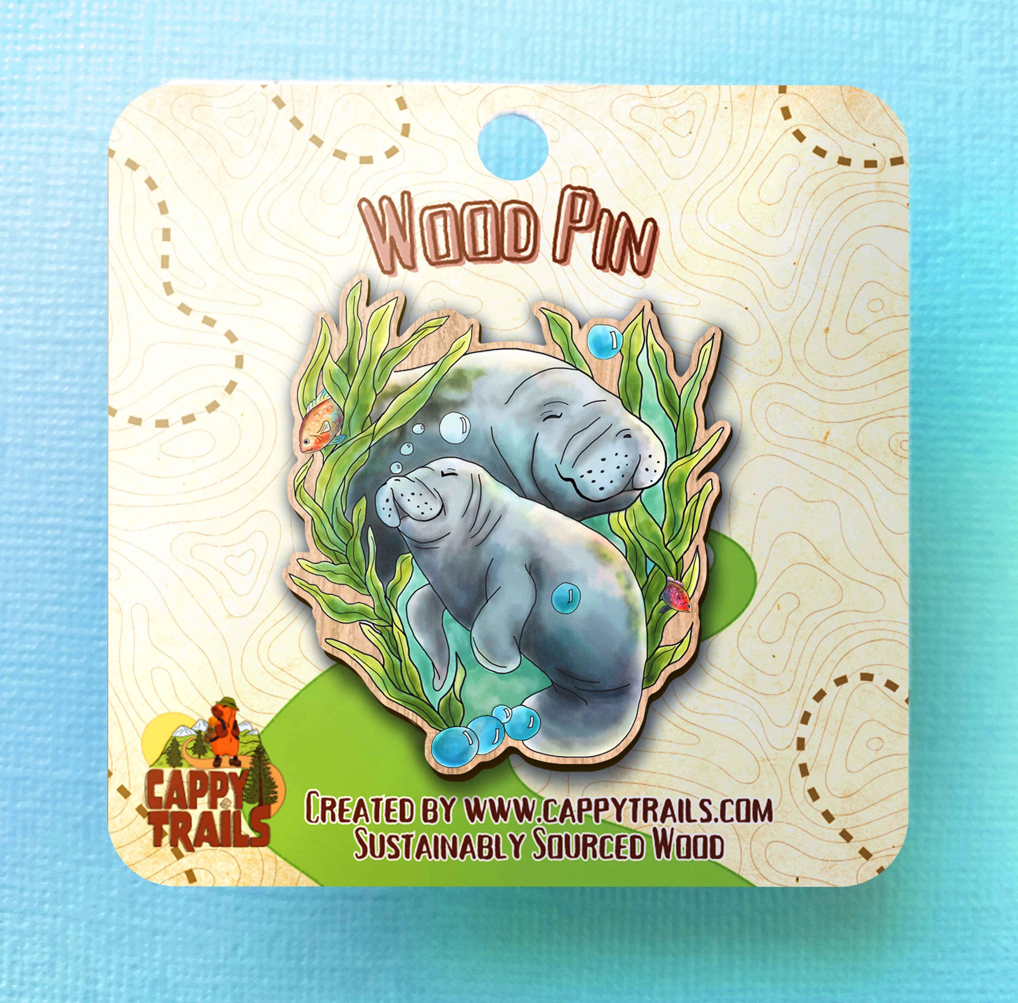 Manatee Family Wood Pin