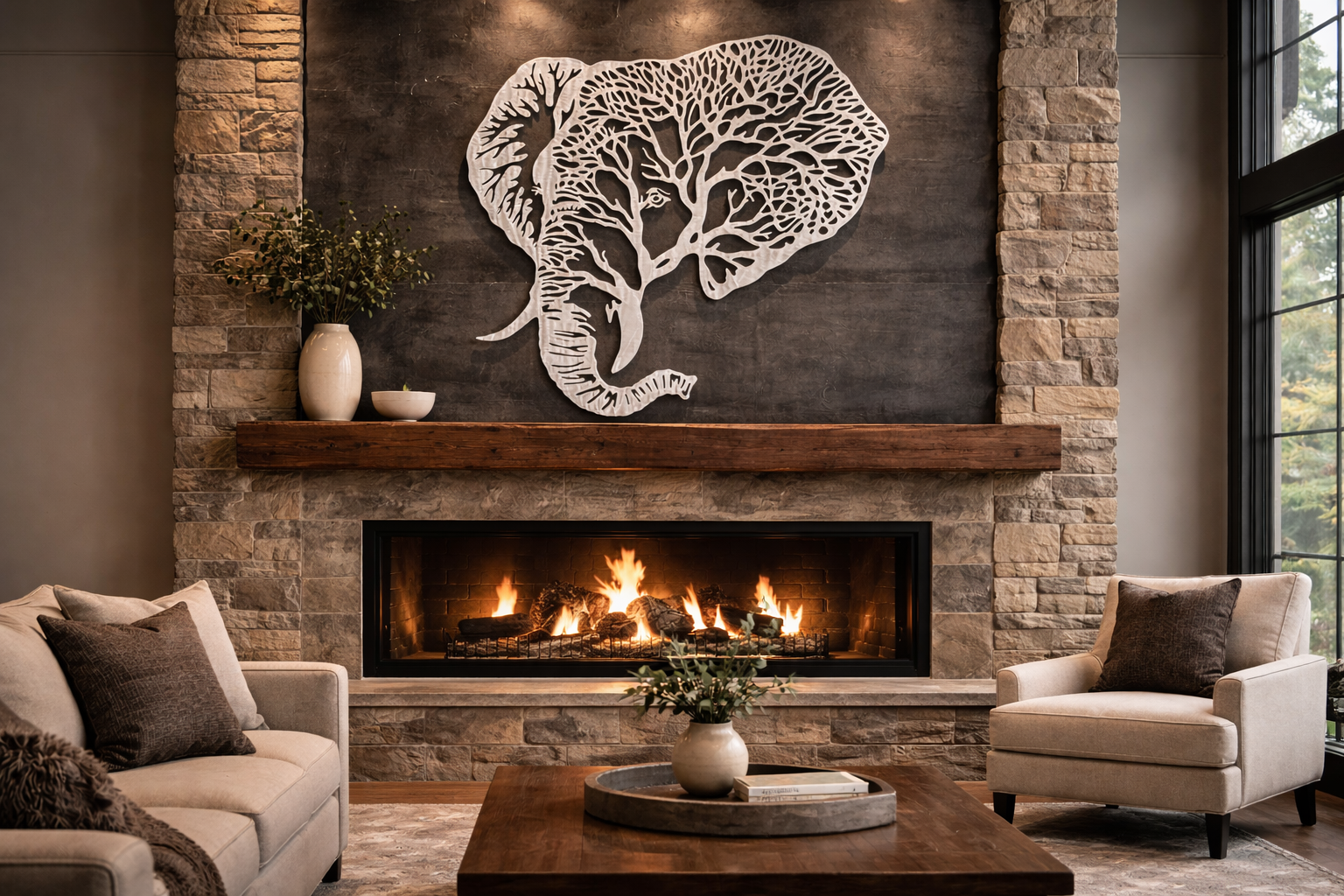 Metal Elephant & Tree Wall Art