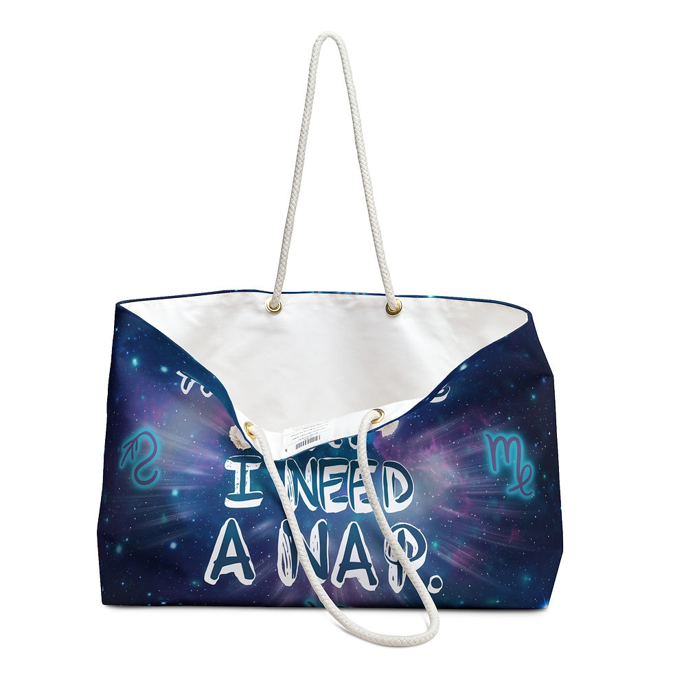 Thumbnail: Tote bag with text: I NEED A NAP. The Cards Say - Tote Bag, dark background.