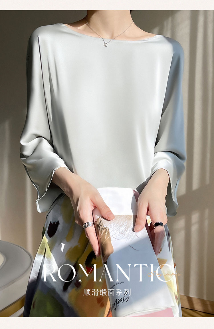Thumbnail: Summer Elegant O-neck Plus Size Silk Satin Blouse Female Shirts Office Ladies Lo