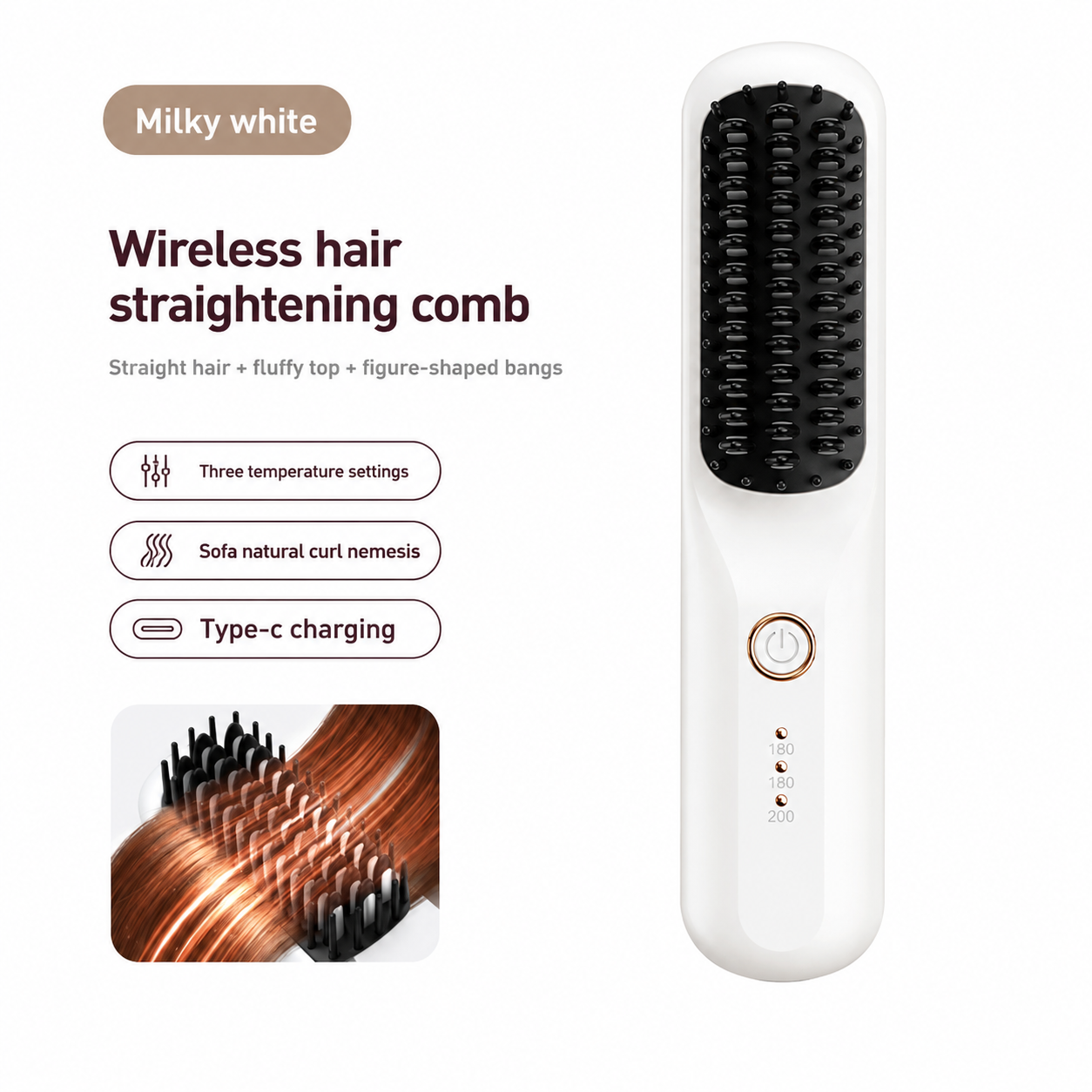 Rechargeable Wireless Hair Straightener Comb