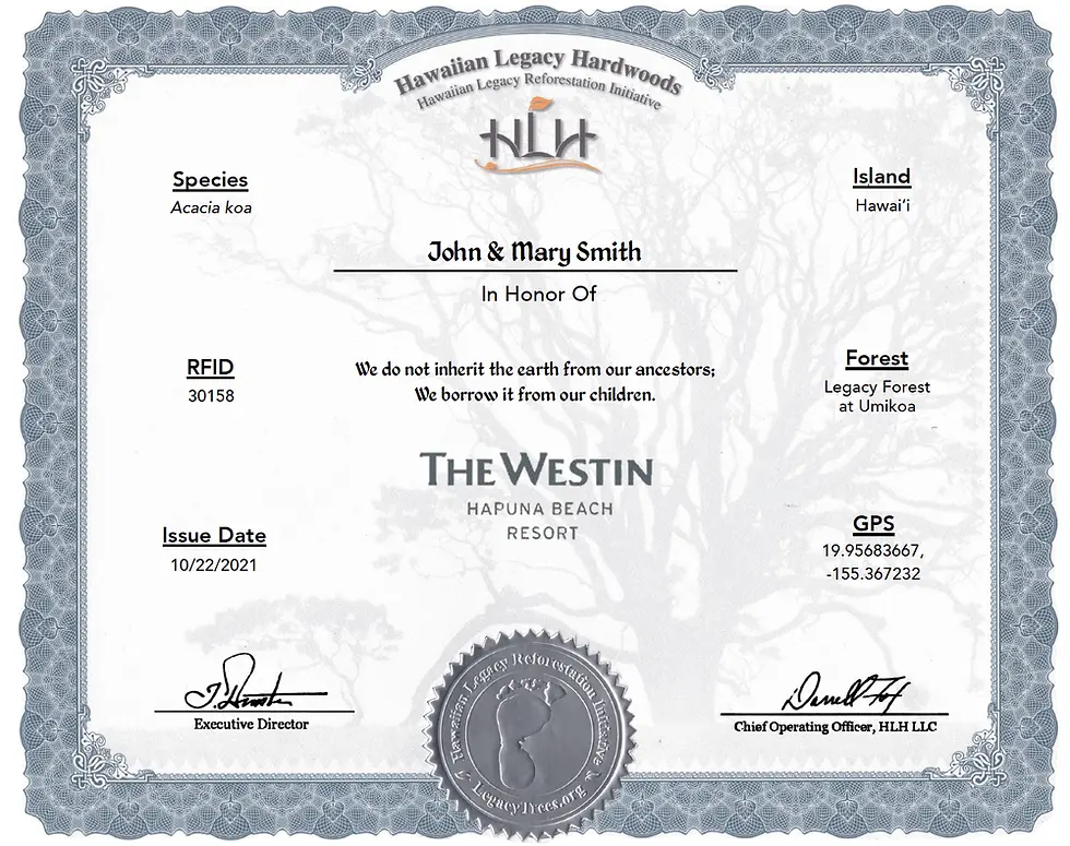 Westin Hapuna Sample Certificate.webp