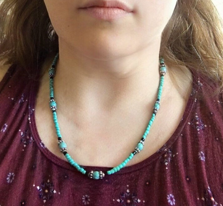Thumbnail: Turquoise Cluster Seed Bead Necklace