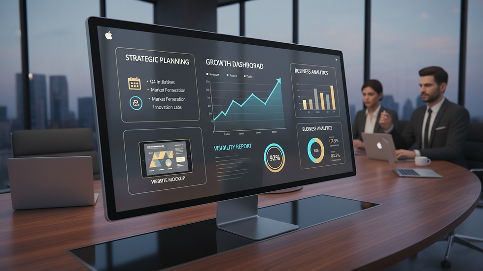 Close-up view of a digital marketing dashboard displaying analytics and growth metrics