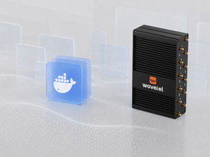 Product visual of an industrial router and Docker containers