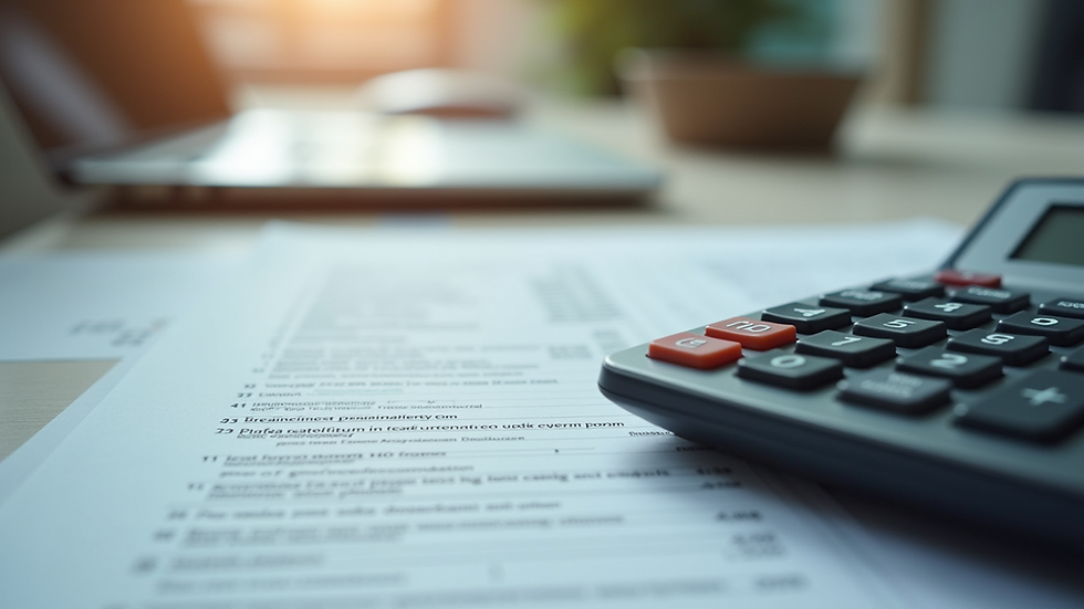 Close-up view of a calculator with tax documents