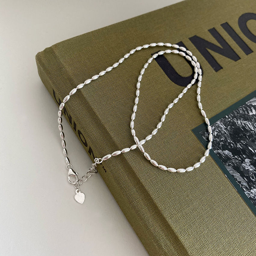 45/55CM Length 925 Sterling Silver Neck Rugby Rice Grains Chain Necklaces Women