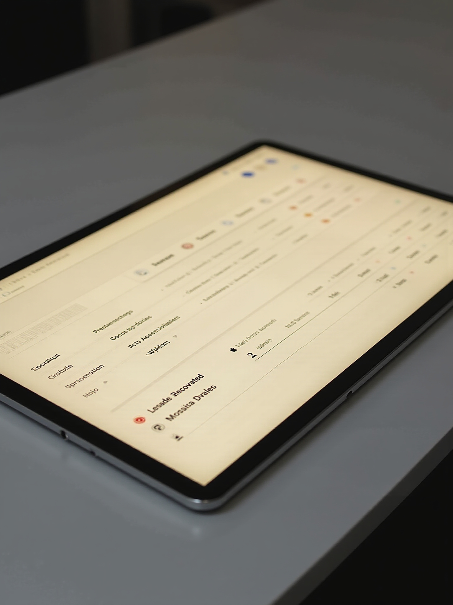 Blured tablet showing a workbook