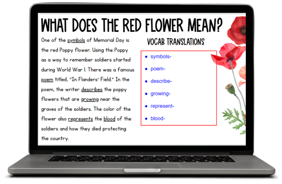 A Google Slides activity about Memorial Day for ESL students
