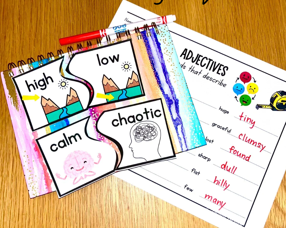 Adjectives and their opposites puzzle matvhing game for ESL students, English language learners