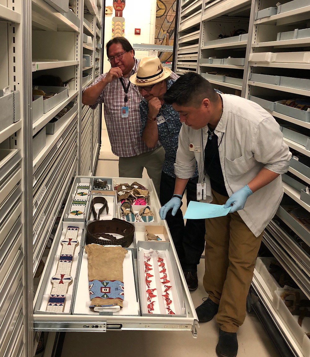 Me and the NMAI staff looking at some amazing beaded items in the collections