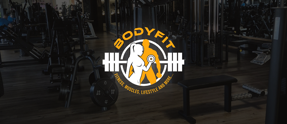 Logo des Fitnessstudios Bodyfit mit modernem Schriftzug in Dunkelgrau und Orange