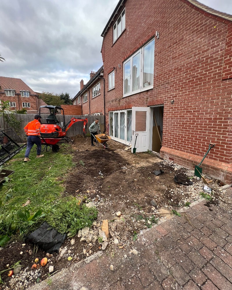 Preparations for the groundworks of the kitchen extension