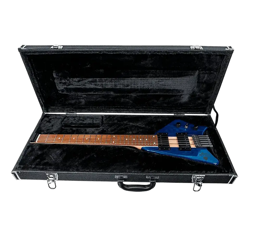 Thumbnail: Spade Blue Clear HH Guitar With Its Hard Cover Safety