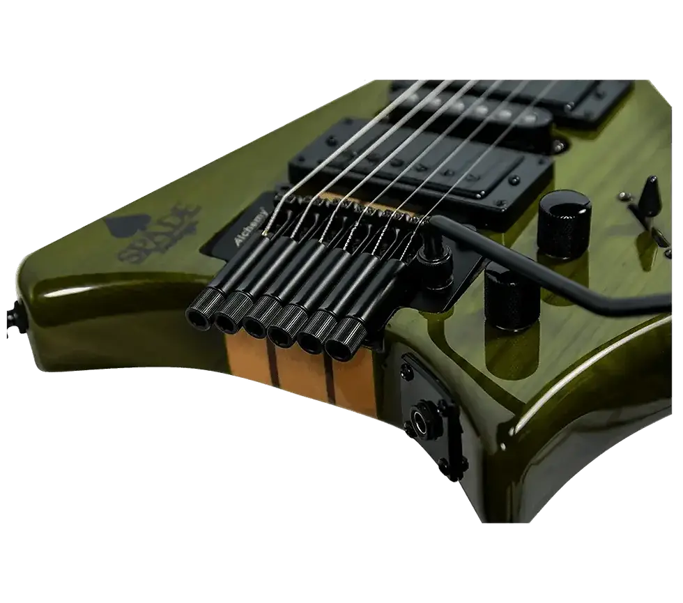 Thumbnail: Bottom View of Spade Green Clear With Floating Tremolo HSH Pickups Coil Split Guitar