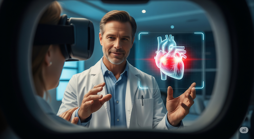 VRゴーグルで患部の説明を受ける患者と説明するドクター