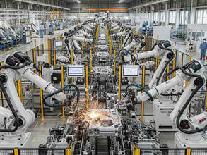 産業用ロボットが働く工場