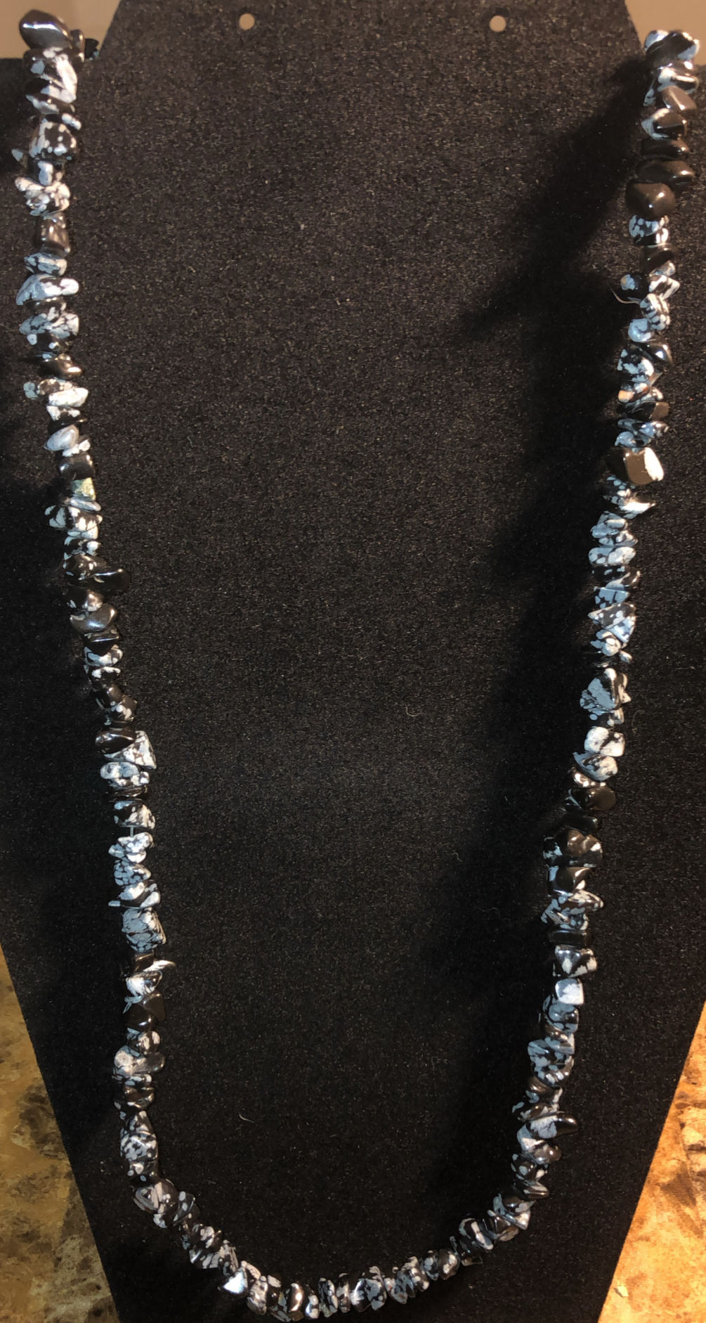 Tumbled Snowflake Obsidian Chip Necklace