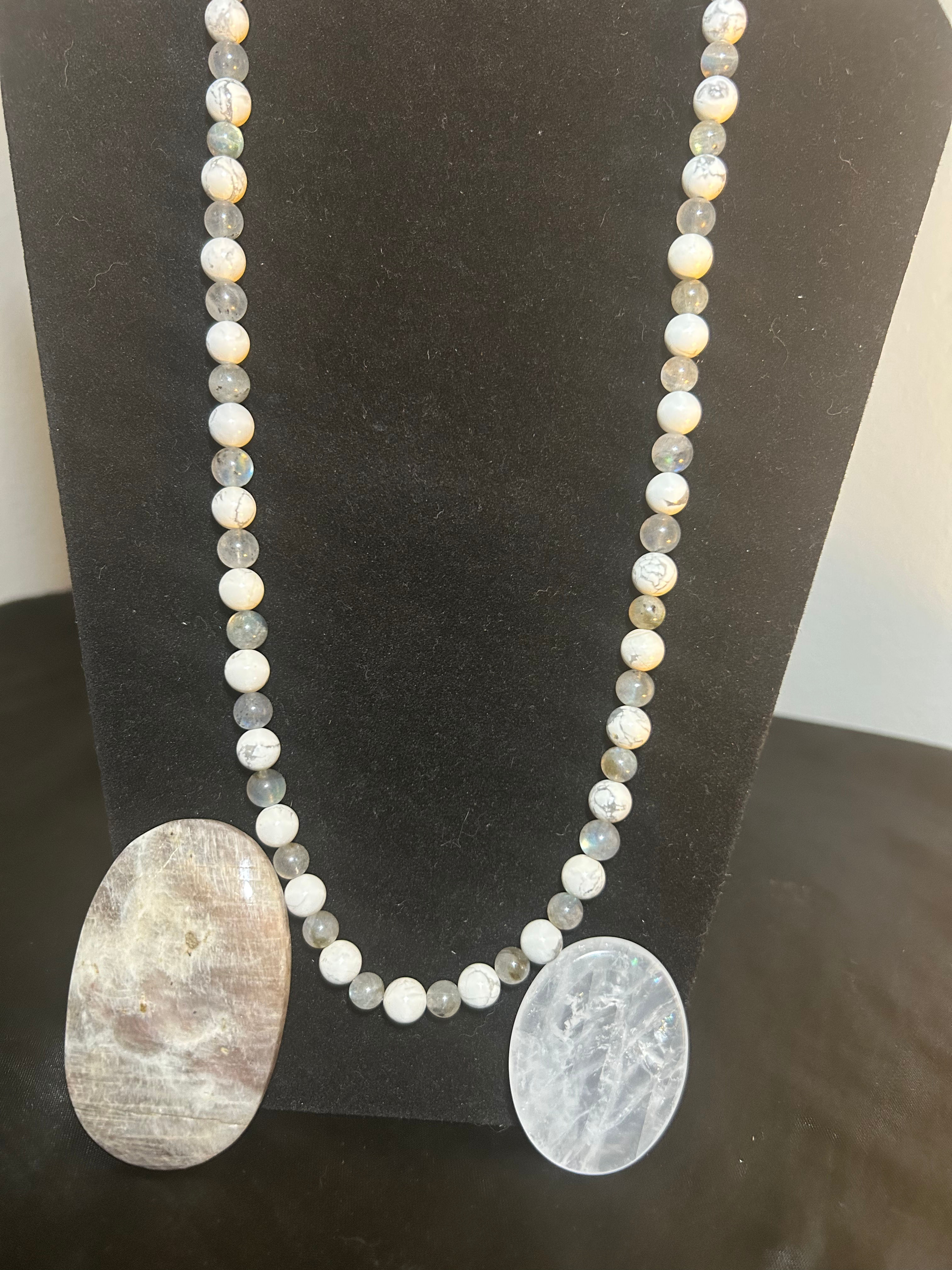 Howlite & Labradorite Necklace x Sun/Moon Stone x Clear Quartz Worry Stone