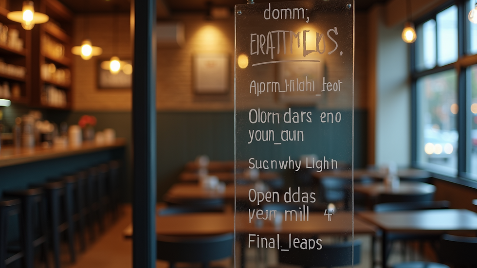 Close-up view of restaurant menu with opening and closing times