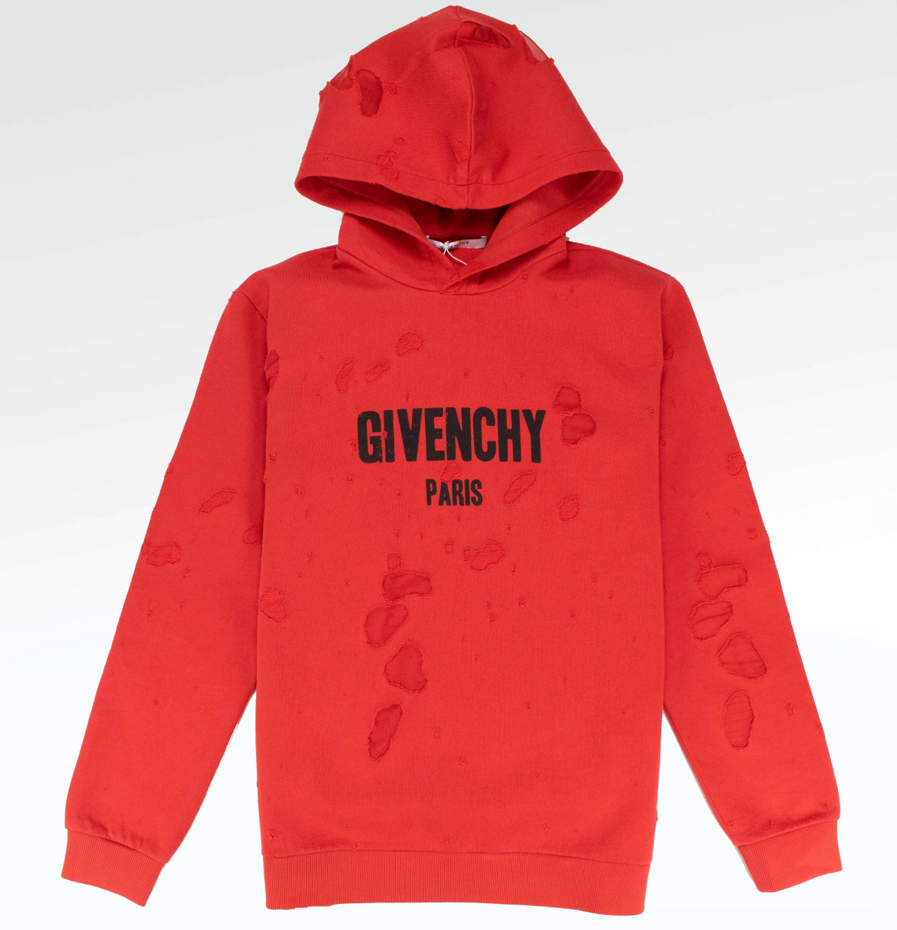 GIVENCHY PARIS DISTRESSED LOGO RED HOODIE