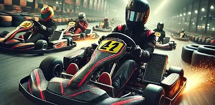 DALL·E 2025-03-04 15.31.14 - A thrilling indoor go-karting race with multiple drivers spee