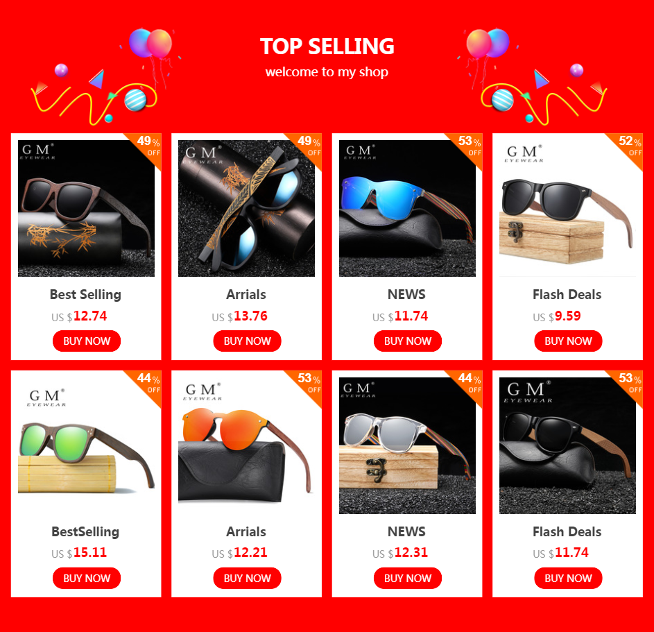 Miniatura: GM Óculos de sol de madeira de bambu natural 