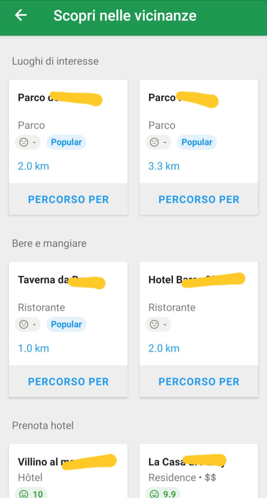 Esempio di utilizzo della funzione di suggerimento di scoperta delle attrattive nelle vicinanze.