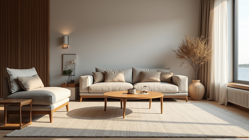 Eye-level view of a modern living room with premium wooden furniture