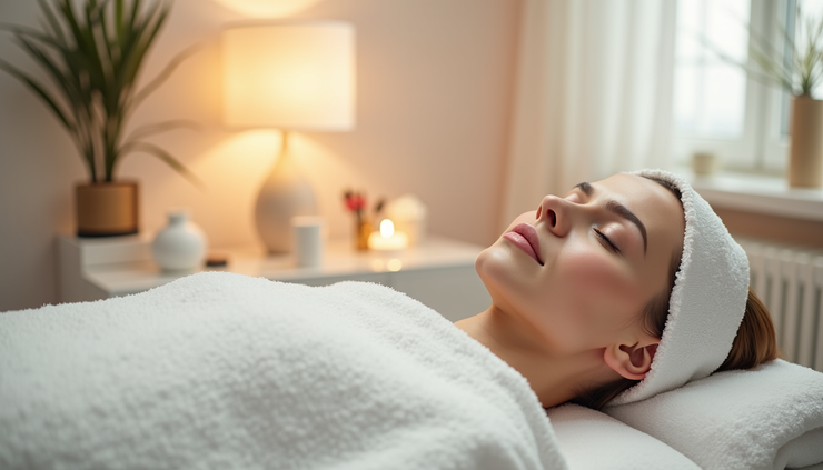Eye-level view of a modern treatment room with skincare equipment and soft lighting