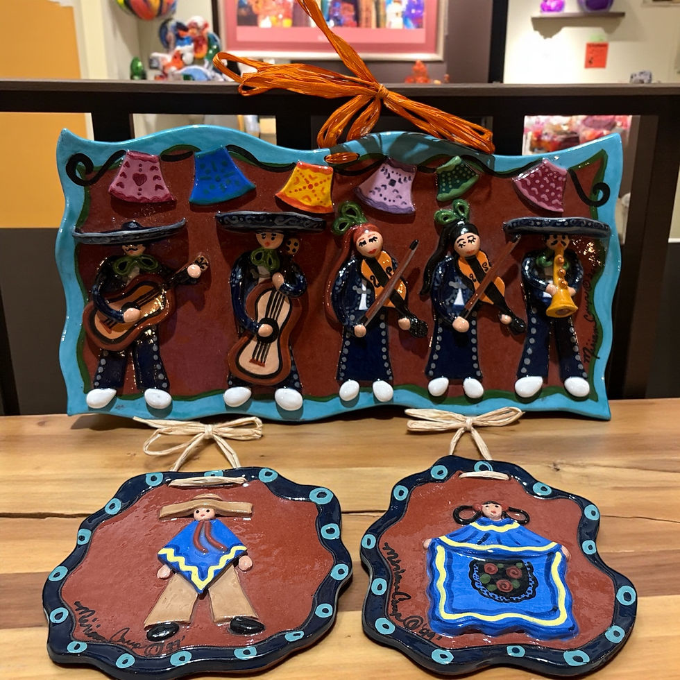 Three (3) Mexican Folk Art Terracotta Wall Plaques Signed By Miriam Camp!