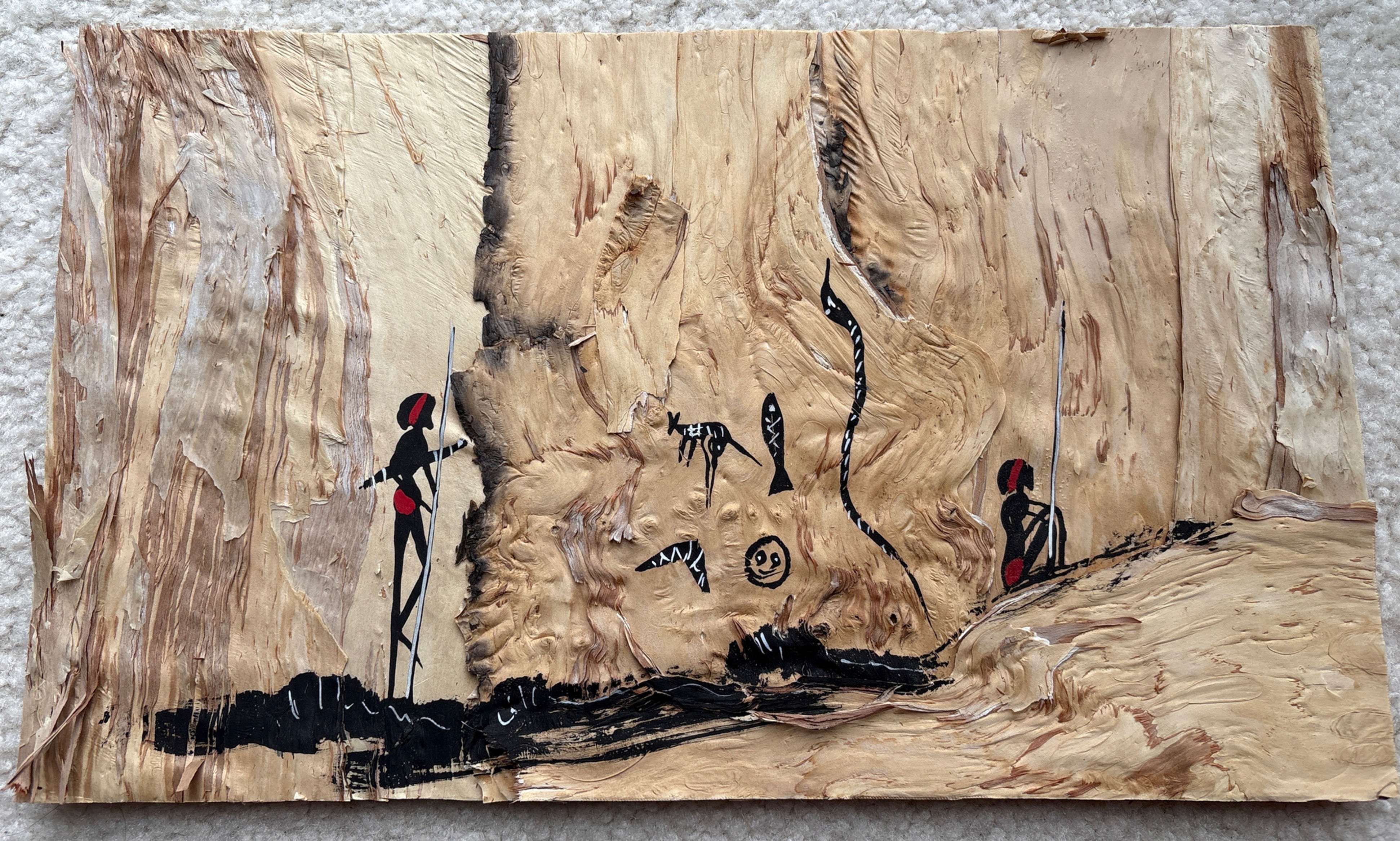 Australian Vintage Bark Art Wood Panel 9x15" – Folk Art Painted on Tree Bark!