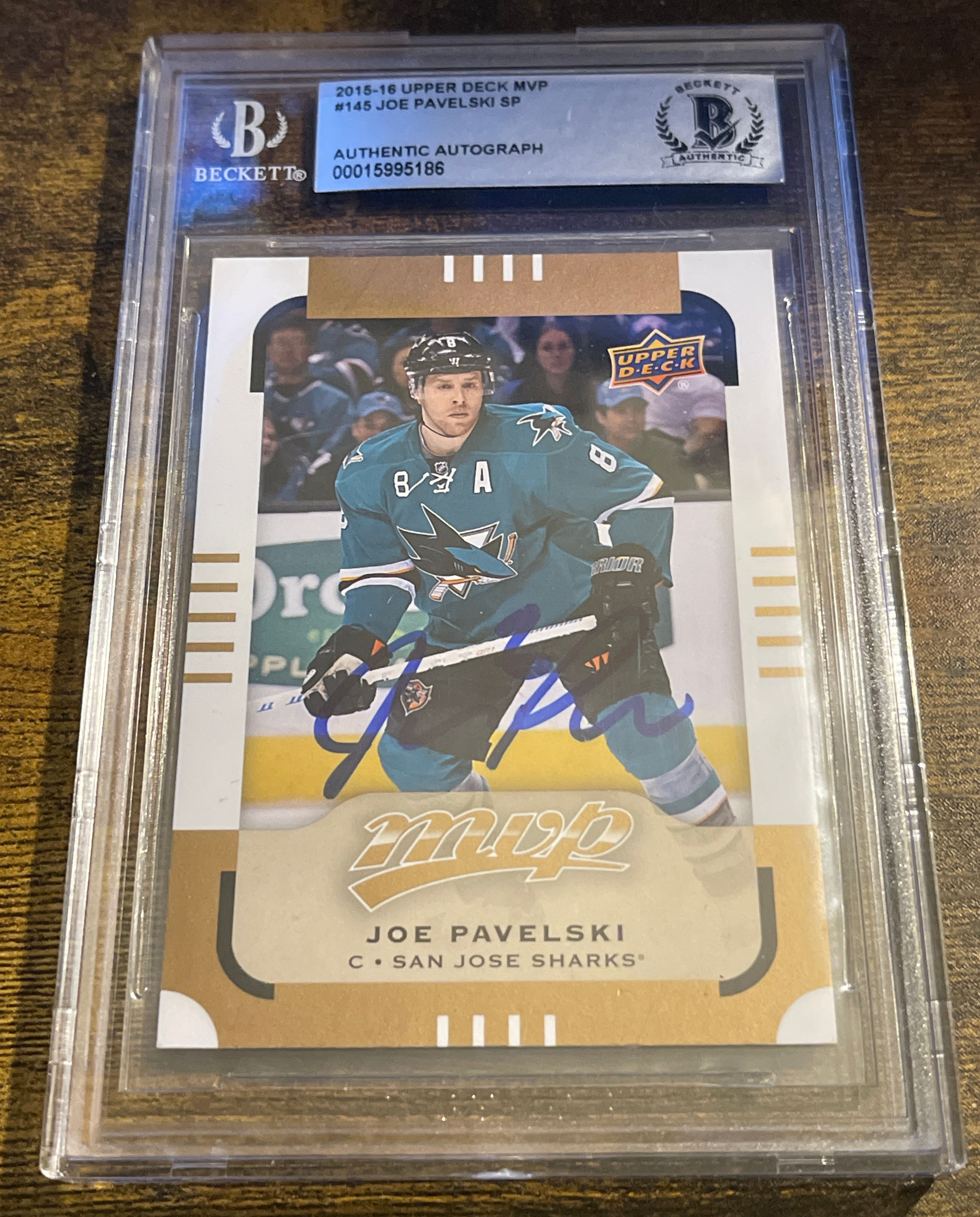2015-16 Upper Deck MVP San Jose Sharks JOE PAVELSKI AUTO - Beckett COA!