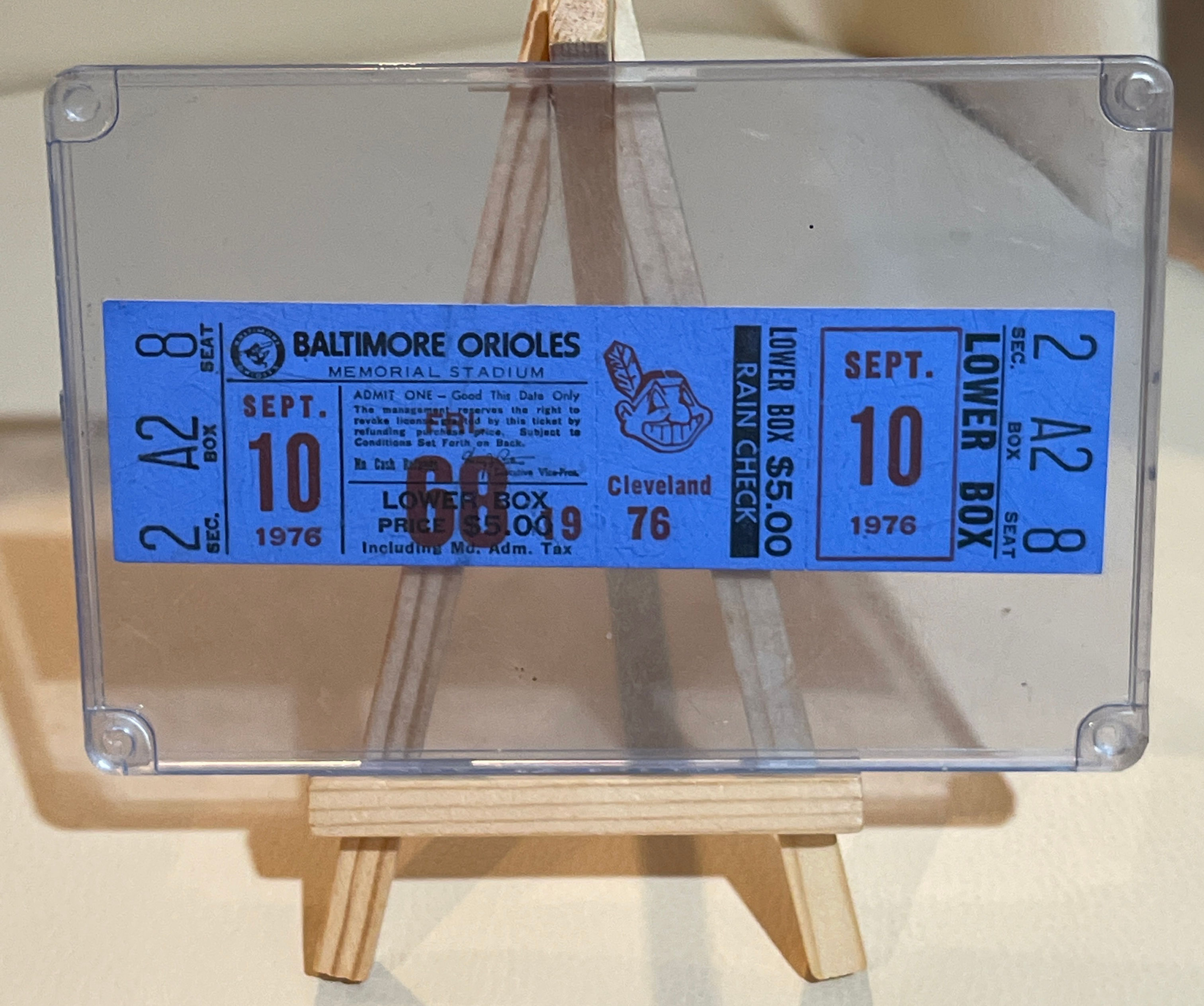 Sept 10th, 1976 Cleveland Indians vs Baltimore Orioles Full Ticket Stub!