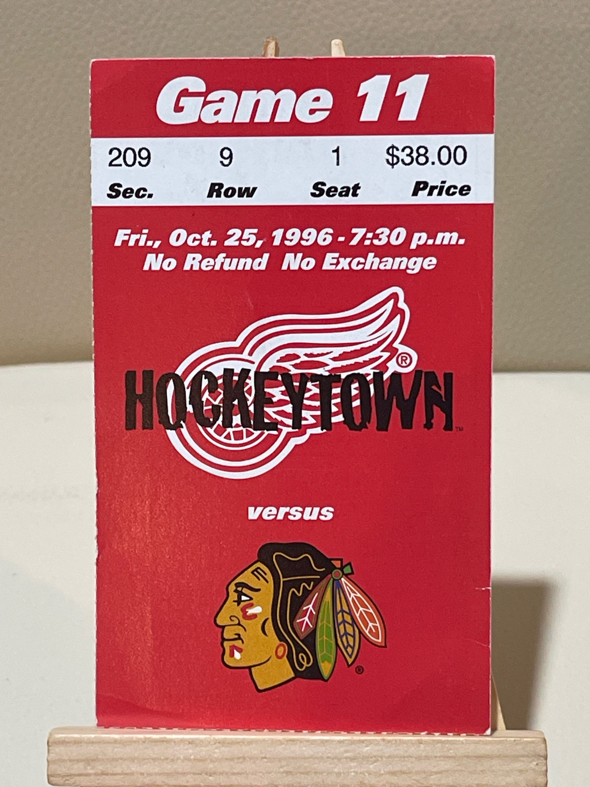 October 25, 1996 DETROIT RED WINGS Game 11 Ticket Stub!