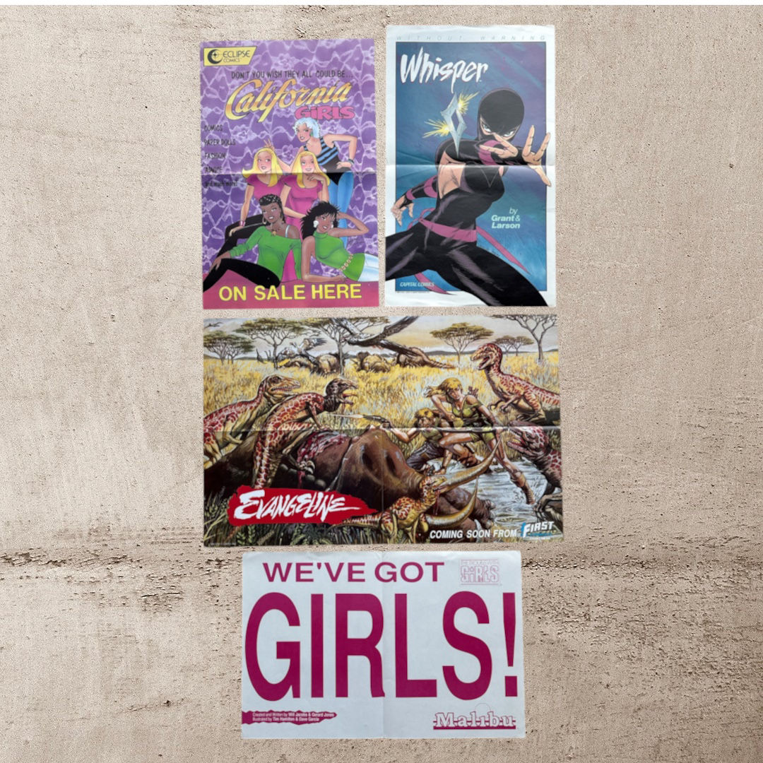 Lot of 4 Vintage 1980s Comic Posters – Girl Power Indie Comics