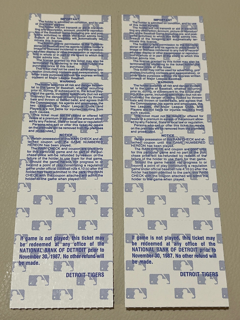 Thumbnail: 1987 DETROIT TIGERS World Series Ticket Stubs (2) - Games not played!