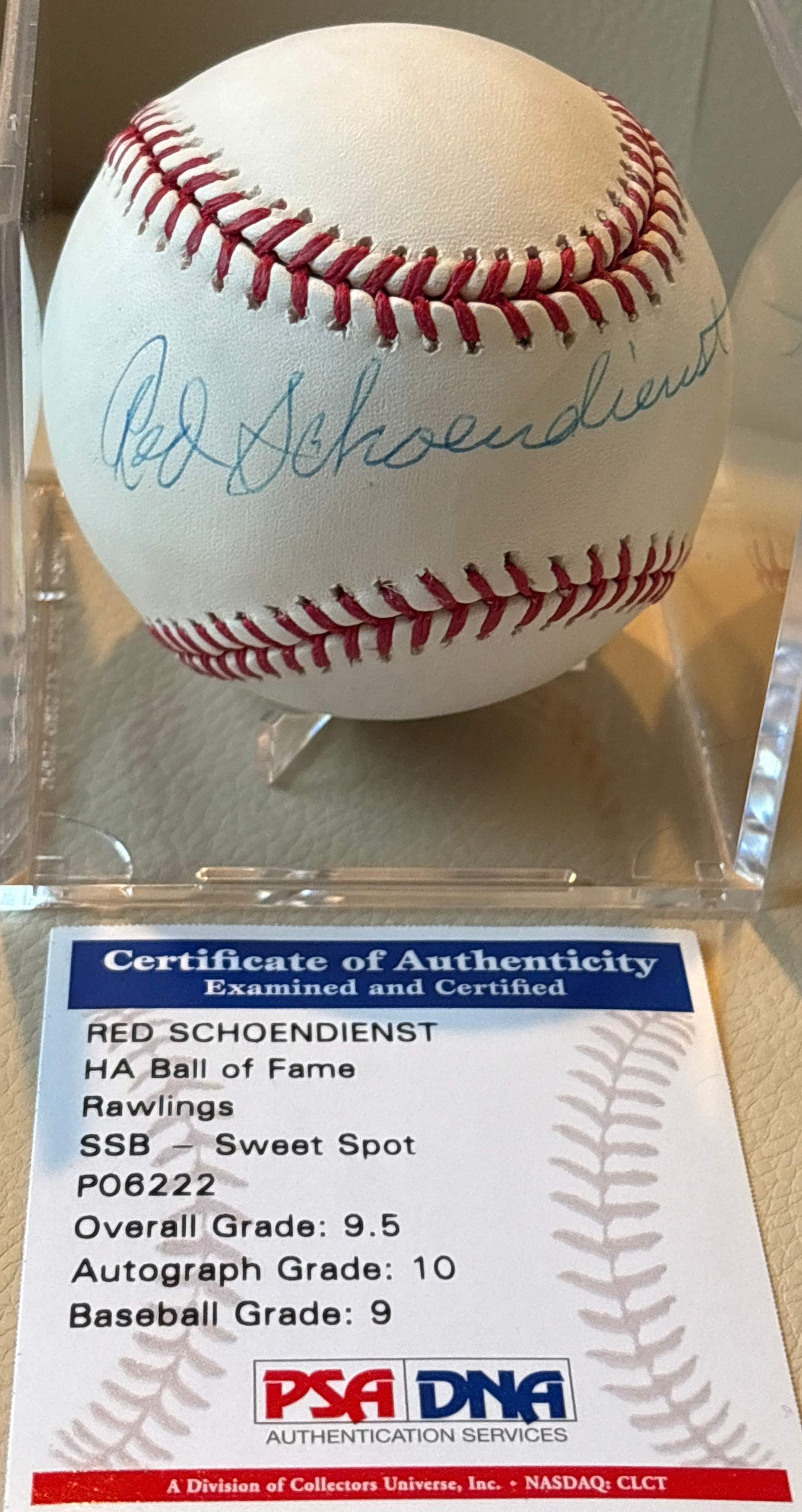 Red Schoendienst Autographed Baseball in Case – PSA COA!