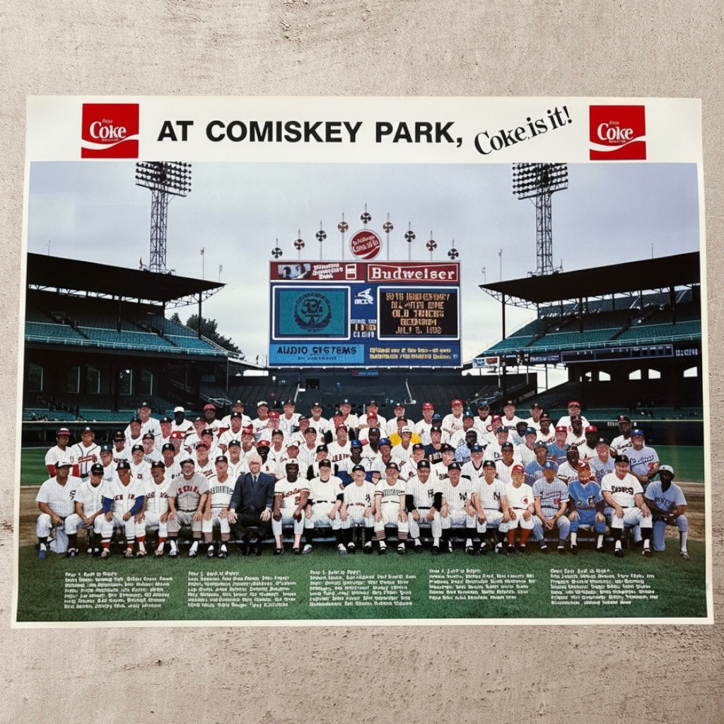 1983 MLB 50th Anniversary Old Timers Poster “Coke Is It!” Comiskey Park – 19x24