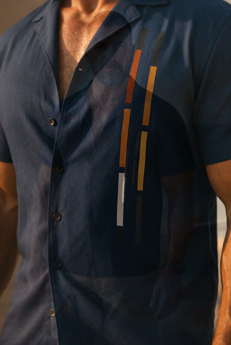 Thumbnail: Navy Minimal Resort Shirt for Men | Camp Collar Beach Shirt | Oversized