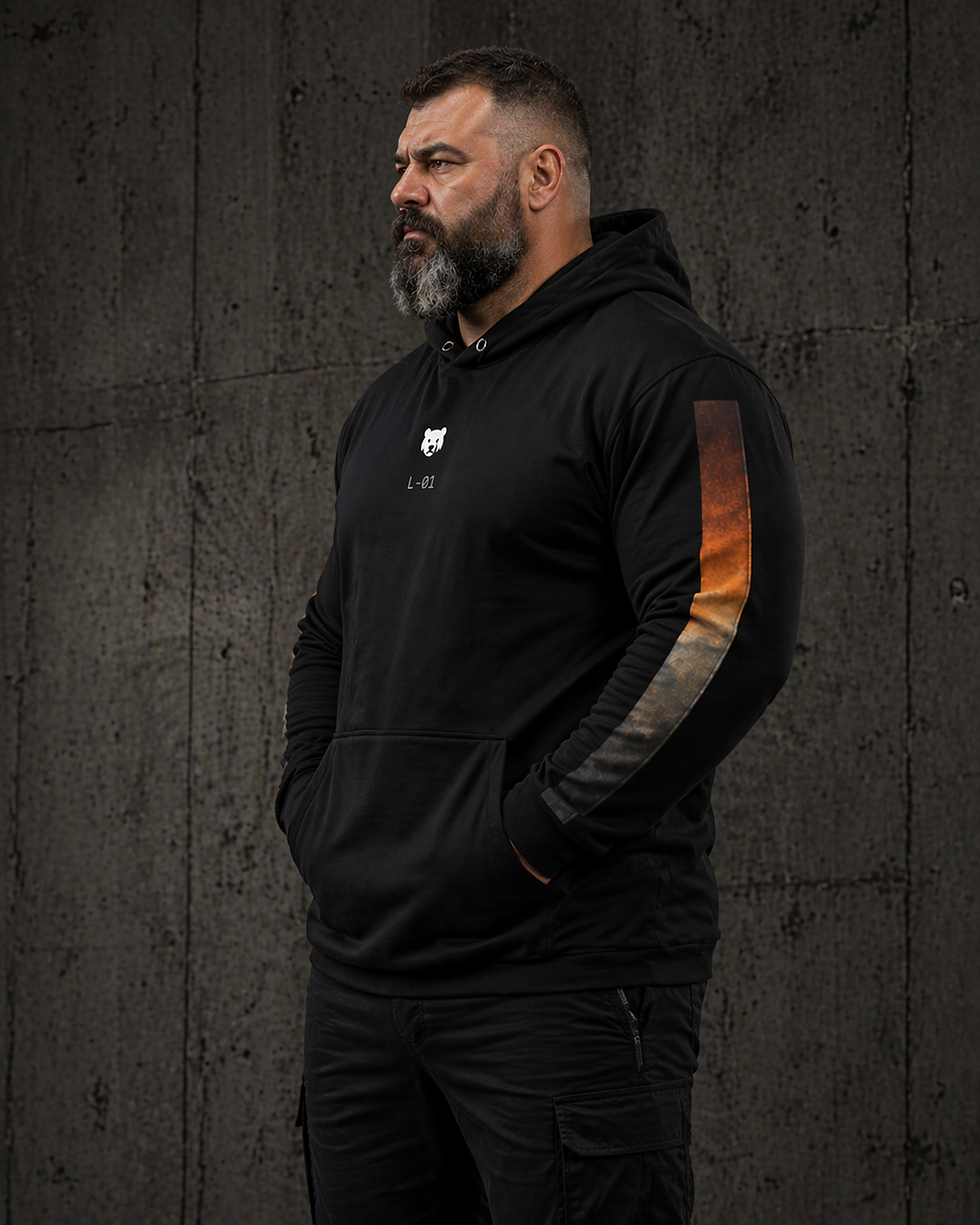 Thumbnail: Mens Black Hoodie with Gradient Sleeve – Minimal Streetwear L-01