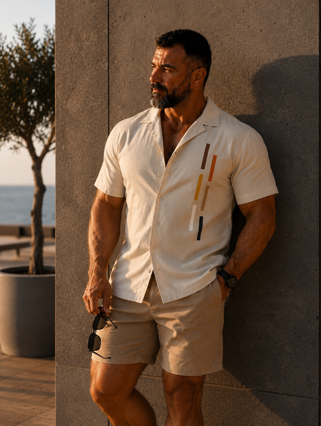 Cream Resort Shirt for Men | Camp Collar Button Shirt | Oversized Beach Shirt