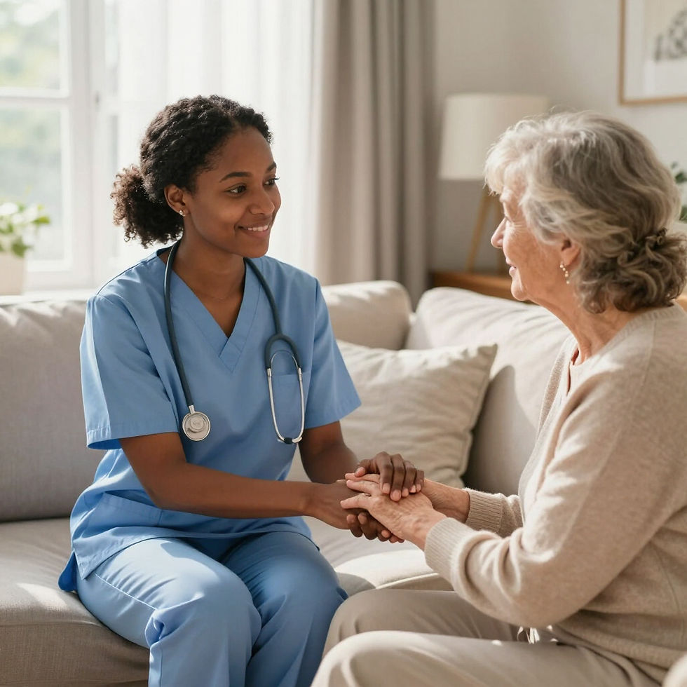 Compassionate home care provider assisting a senior