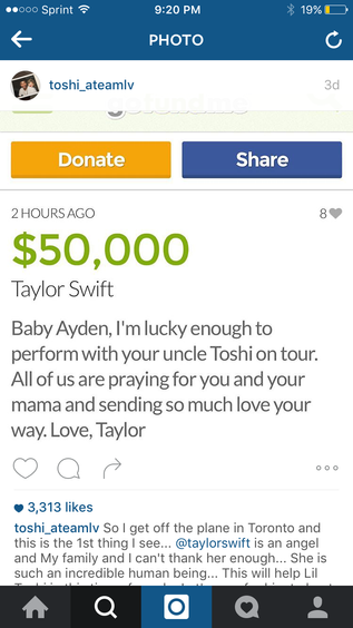Taylor Swift donates $50,000 to a Child with Cancer