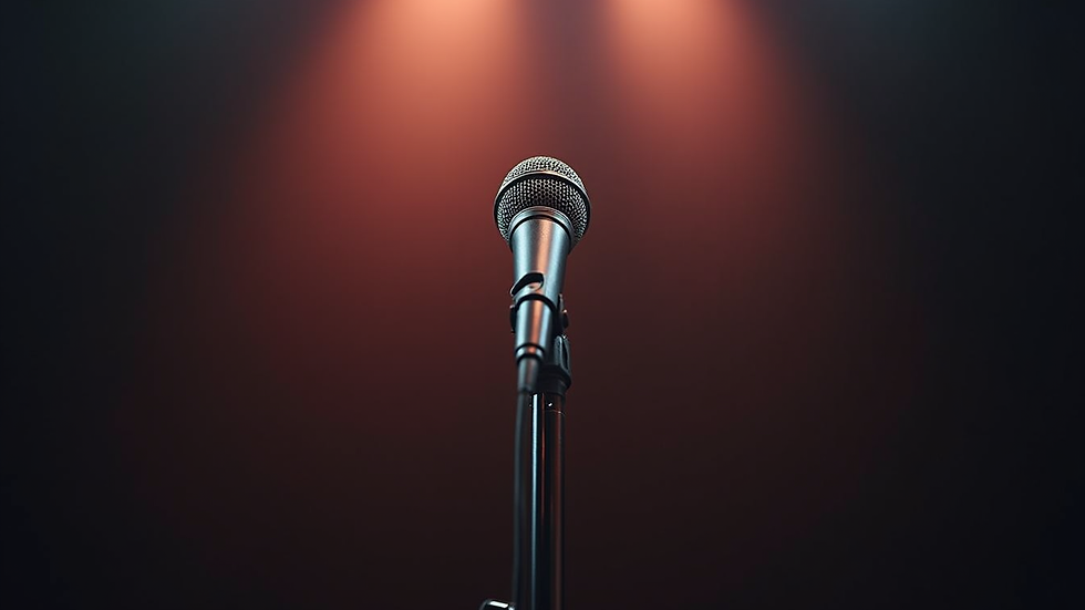 Close-up view of a microphone on a stage ready for a performance
