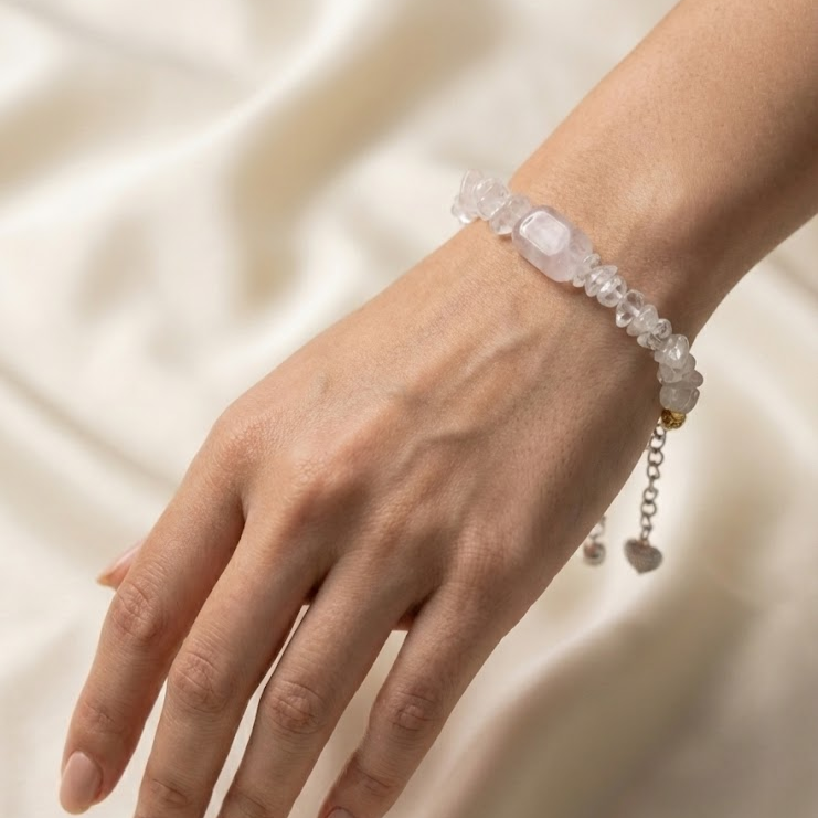 Thumbnail: Clear Quartz Chips Chain Bracelet with Charms – Healing Crystal Energy Bracelet for Manifestation and Protection