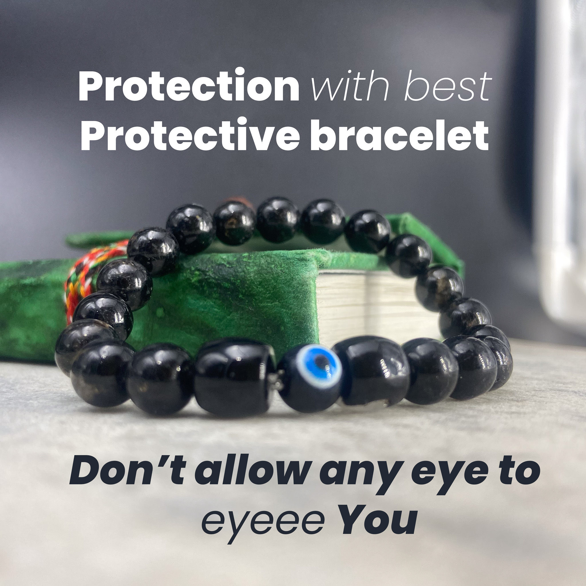 Black Tourmaline Hakik Sulemani Evil Eye Protection Crystal Bracelet for energy protection and healing